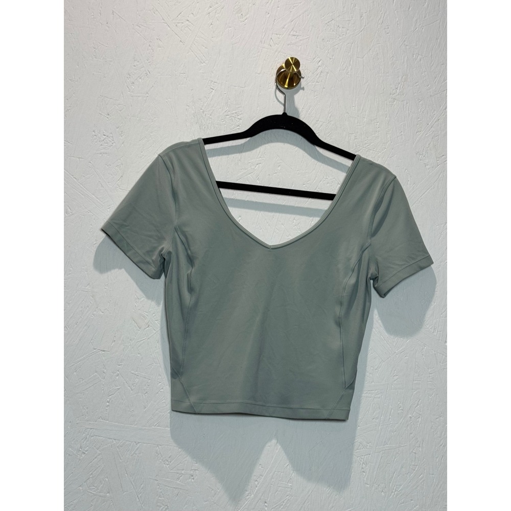 Lululemon Align T-Shirt Sage Green Nulu V-Neck Short Sleeve Crop Top Size 8